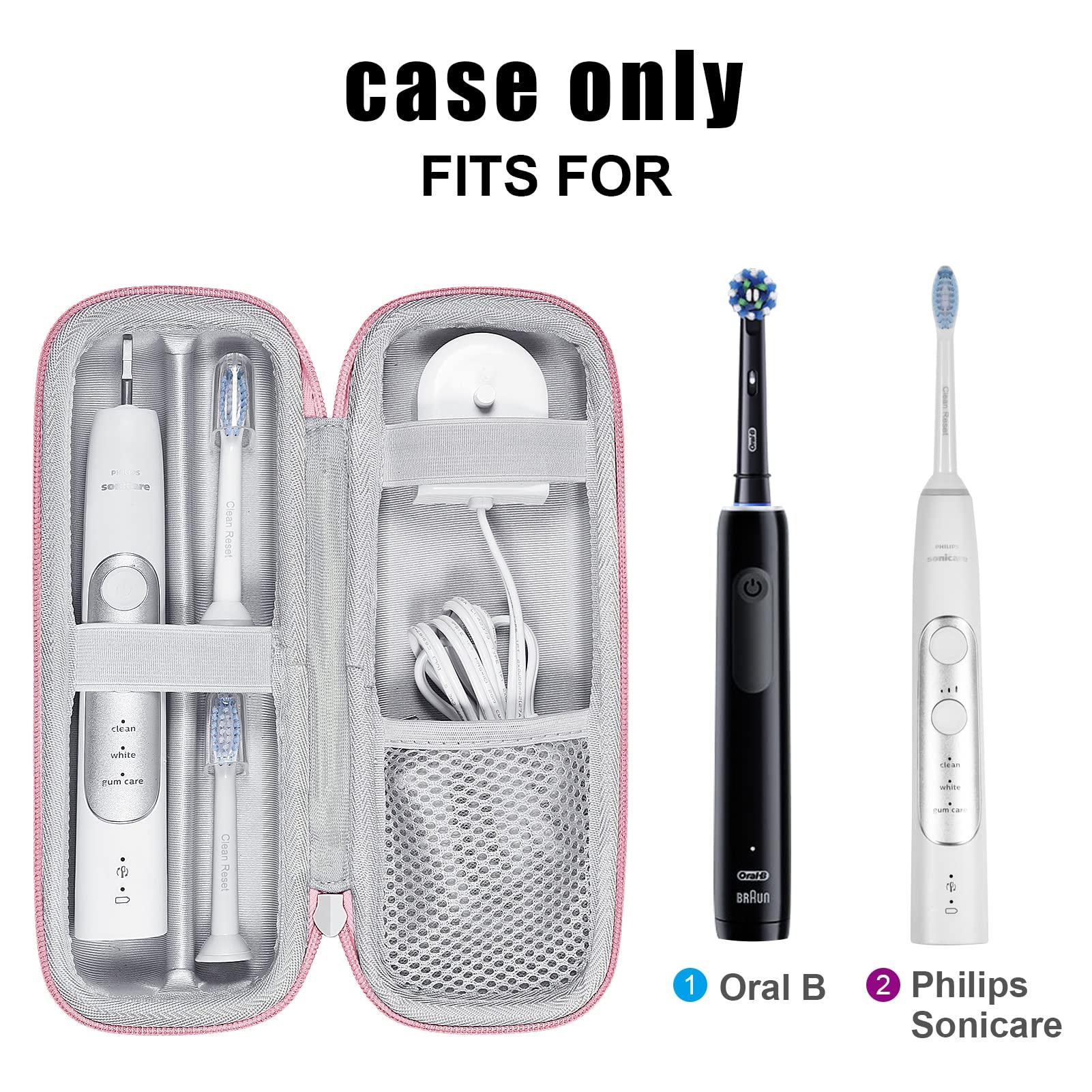 ZORETCO ZORETCO Toothbrush Hard Travel Case Compatible with Philips Sonicare Protectiveclean 4100,5100,6100,6500 Fits for Oral-B Pro 1000,1500,2000,3000,3500 Electric Toothbrush Travel Bag (Pink)