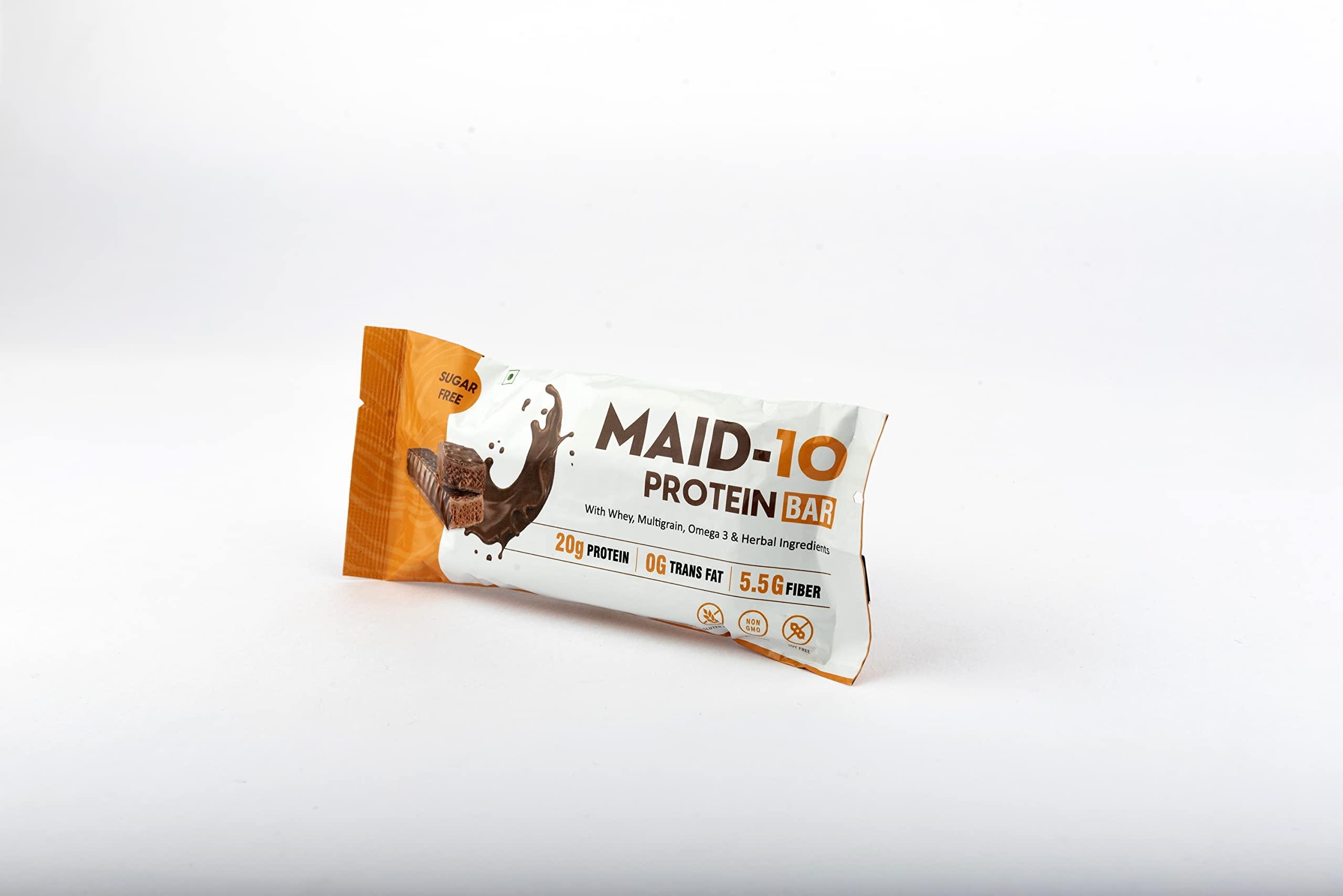 MAID-10 MAID-10 Protein Bar with Whey, Multigrain,Omega 3 & Herbal Ingredients | No Added Preservatives | 100% Veg | No Added Sugar, No Artificial Sweeteners | Chocolate Flavour (Pack of 12 (60g x12))