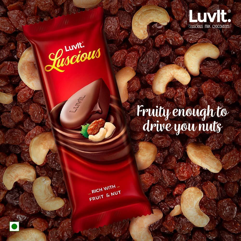 LuvIt. LuvIt Luscious Fruit & Nut Chocolate Bars | Multipack | Deliciously Smooth | Pack of 15-46gm Each