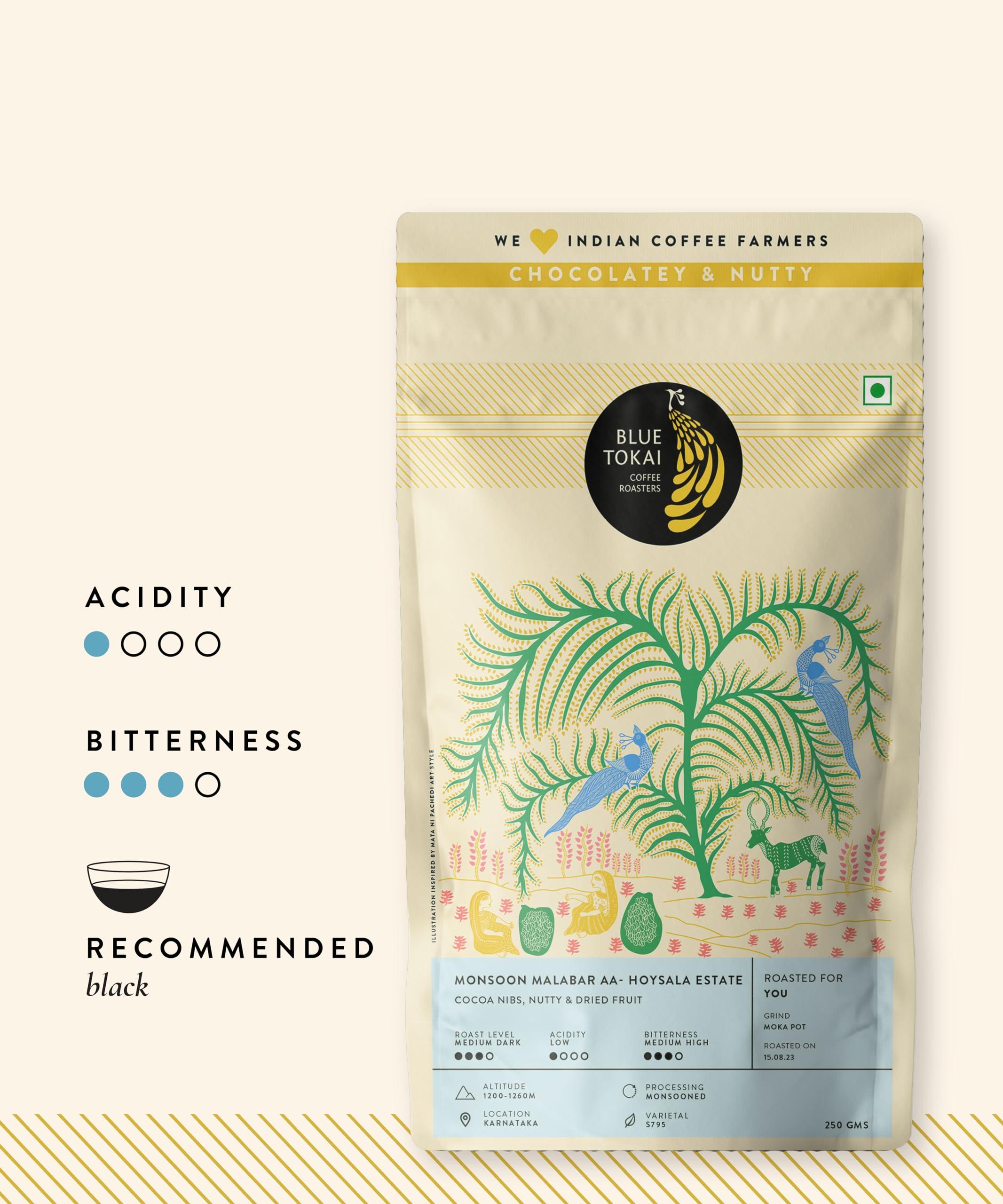 Blue Tokai Coffee Roasters Blue Tokai Coffee Roasters Monsoon Malabar AA - Medium Dark Roast (French Press Grind) 250g | Made With 100% Specialty Grade Arabica Freshly Roasted Ground Coffee, Bag