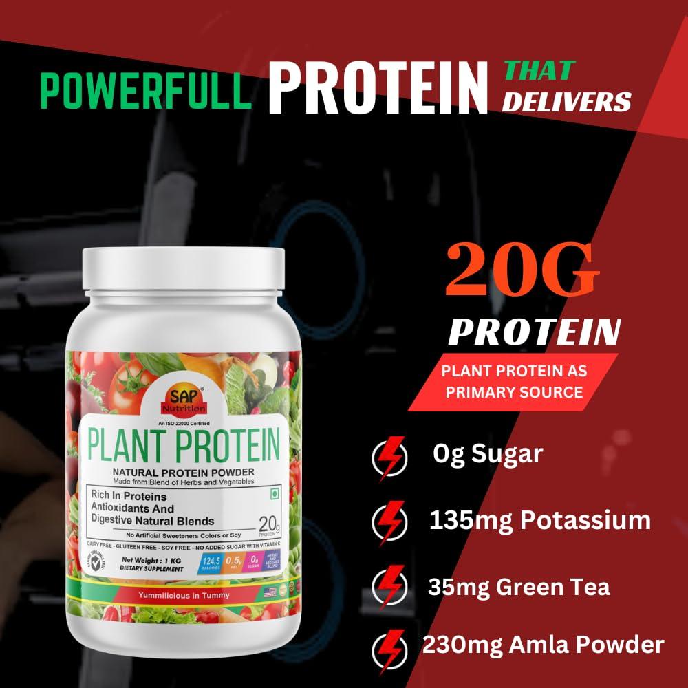 SAP NUTRITION Sap Nutrition Plant Protein 1kg | Rich In Proteins Antioxidents And Digestive Natural Blend