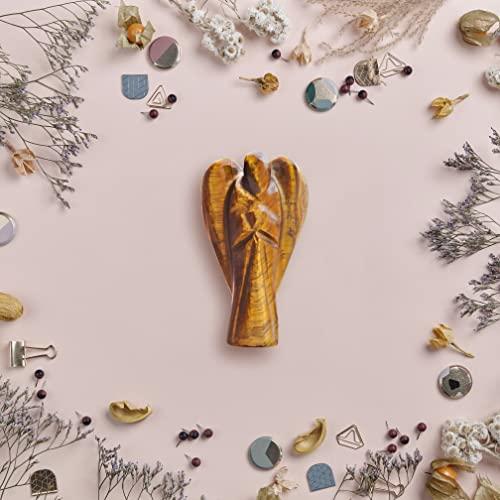 Reikved Crystal Angel Figurine - Guardian Angel - Crystal Pocket Angel - Pocket Guardian Angel - Healing Crystal for Good Luck - For Prayer Peace - Size 2 Inch Approx. (Tiger Eye Angel)