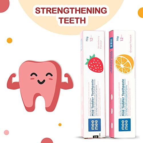 Mee Mee Mee Mee Fluoride-Free Orange Flavor Toothpaste, 70 g (Pack of 2) (Strawberry + Orange, 70 g (Pack of 2))