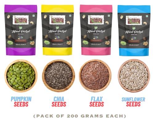 ENGLISH NUTS-THE DRY FRUITS HOUSE English Nuts 800 Grams 4 in 1 Edible Seeds Combo For Eating | Pumpkin, Sunflower, Flax, Chia Seeds | 200 Grams Each | Seeds for Eating |