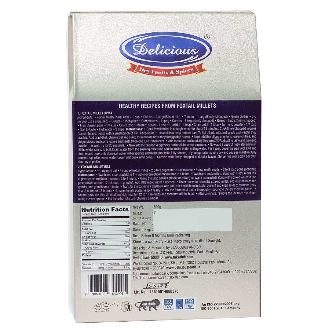 Delicious Foxtail Millet (500G) | Pack Of 2 | Korralu - Delicious And Nutritious Millet Grains For A Balanced Diet