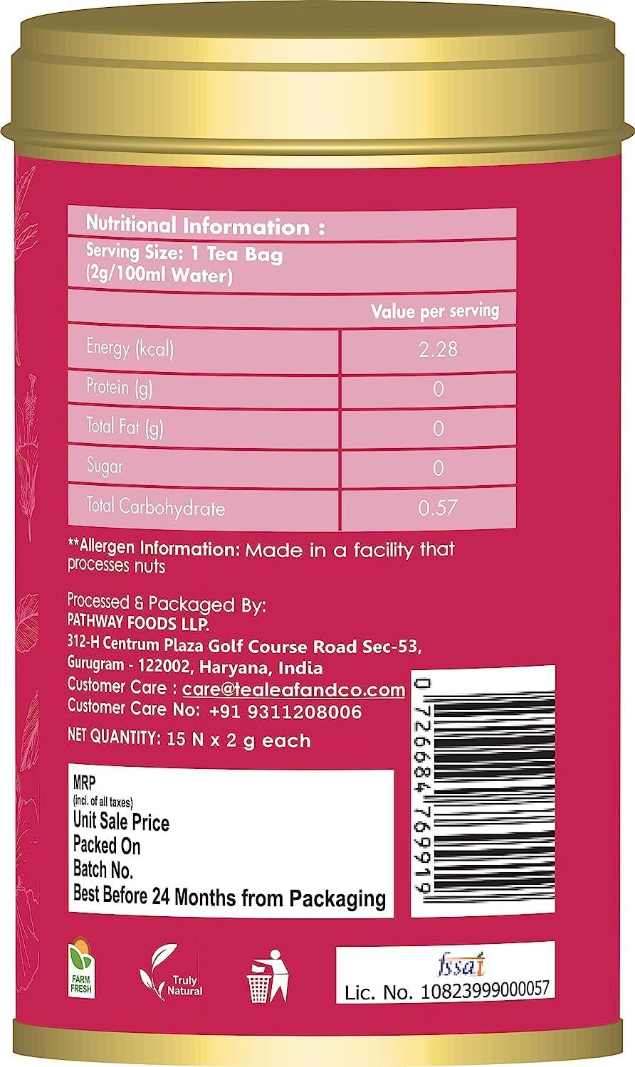 Tea Leaf & Co. Tea Leaf & Co. Sweet Hibiscus Cinnamon Green Tea (30 Pyramid Tea Bags Pack of 2) | Improves Immunity | Antiseptic Properties | Boost Sleep Quality - Brew Hot Tea or Iced Tea