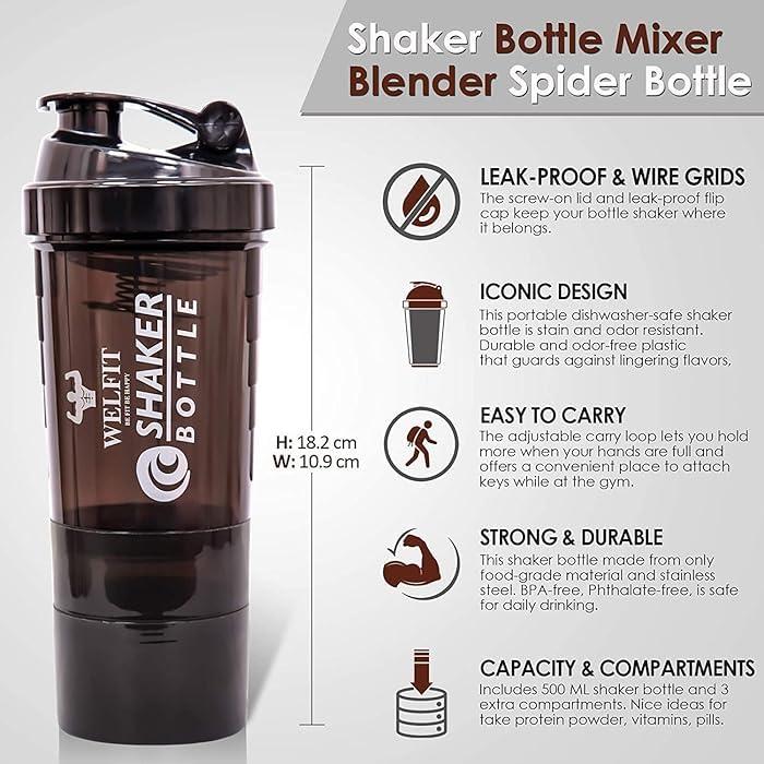 ZARWAR ZARWAR Protein Shaker: 100% Leakproof BPA-Free Blender Bottle for Gym, Running, and Workout - Sipper Protein Shaker with BCAAs, 500ml Capacity, Ideal for Men & Women, Black