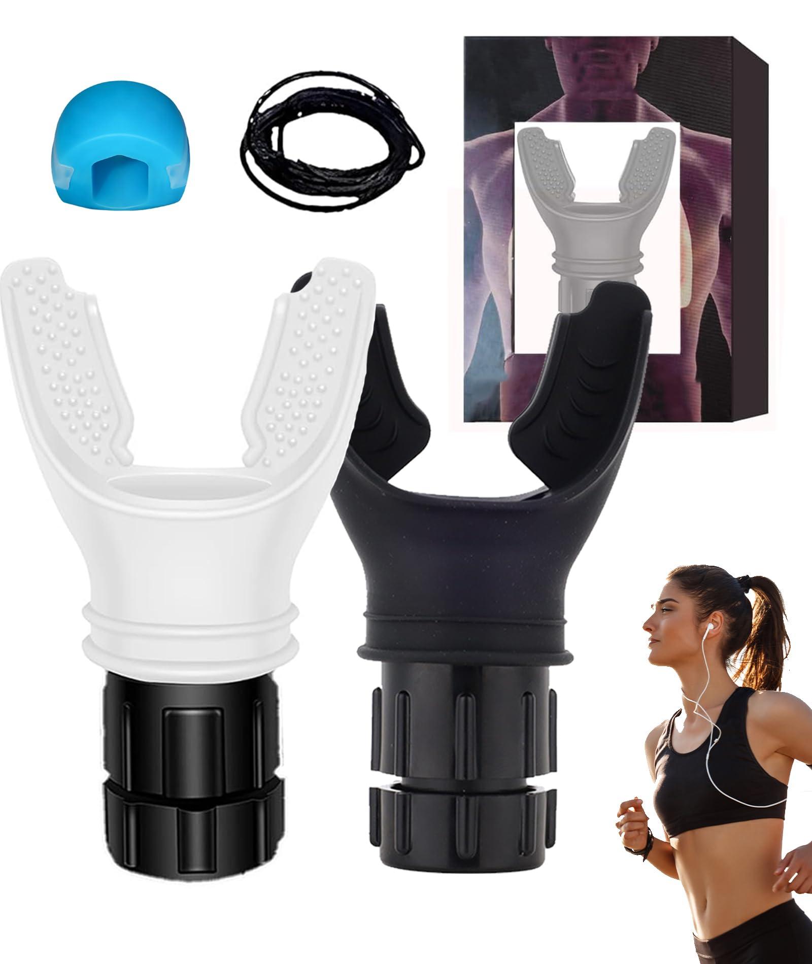 NHCDFA Oxyboost Breathing Device, Lungs Exercise Equipment, Breathing Exercise Machine Compact Pure Silicone Oxybreeze Lung Exerciser Device Ideal for All Easy to Clean (Black and White(4 Pcs))