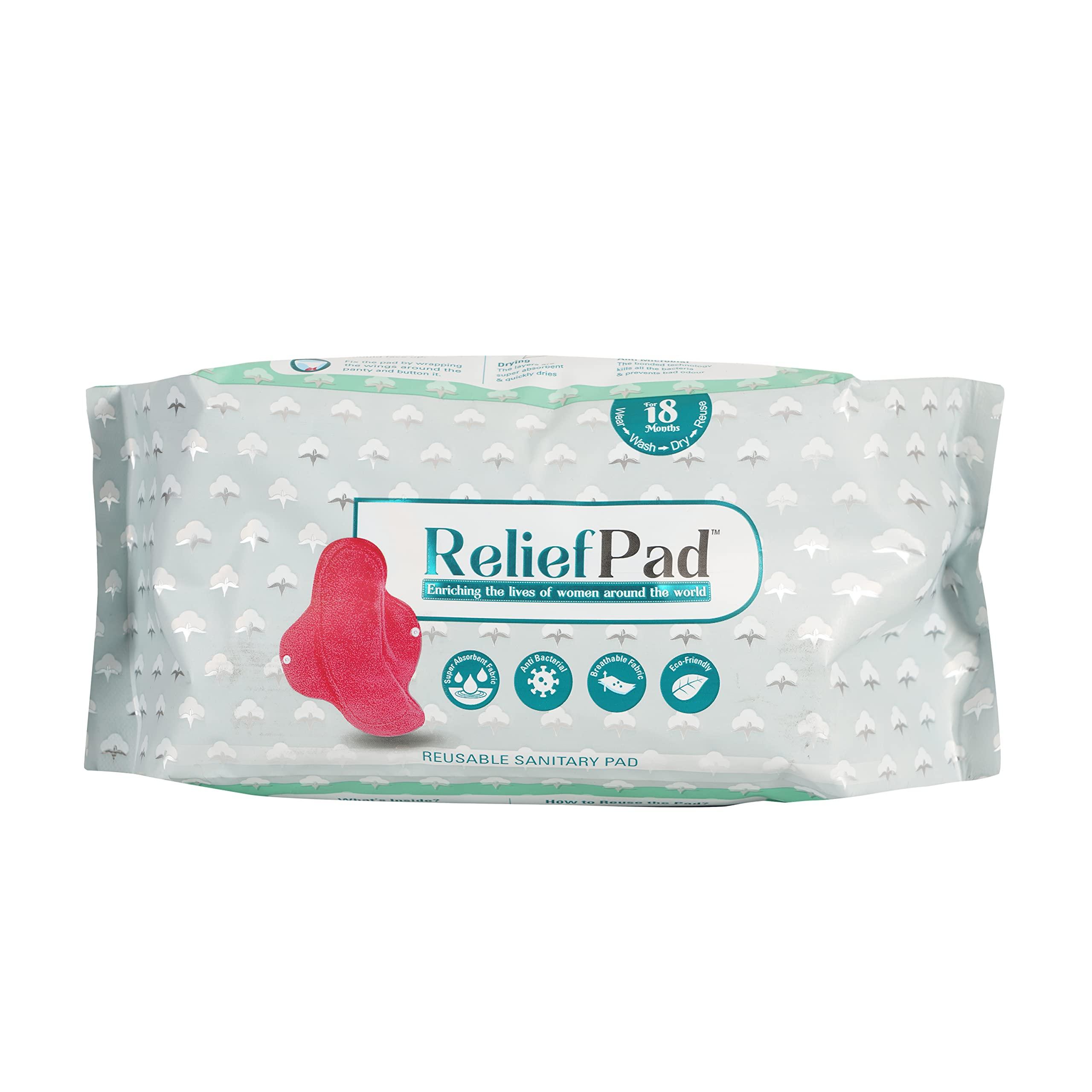 Generic ReliefPad Reusable Sanitary Pads | Pack of 6: 4 maxi pads (6-8 hours) + 2 super maxi pad (10-12 hours) + 1 leak proof pouch | Lasts up to 18 months | Antibacterial | Super soft | Eco-Friendly