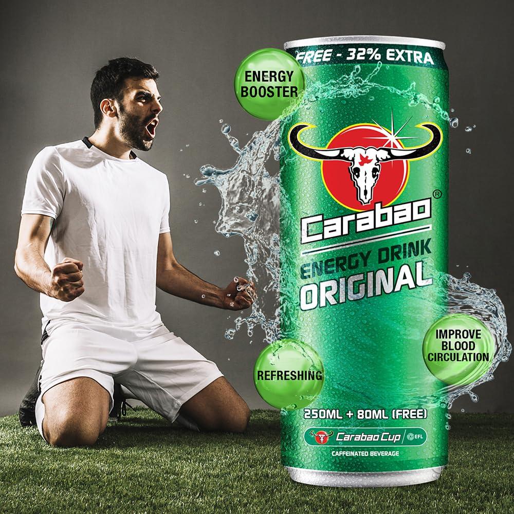 Carabao Carabao Energy Drink, Original (24 x 330ml Cans) - Infused with Caffeine, Vitamin B6 & B12, Carbonated Water, and Energy Boosting Formula