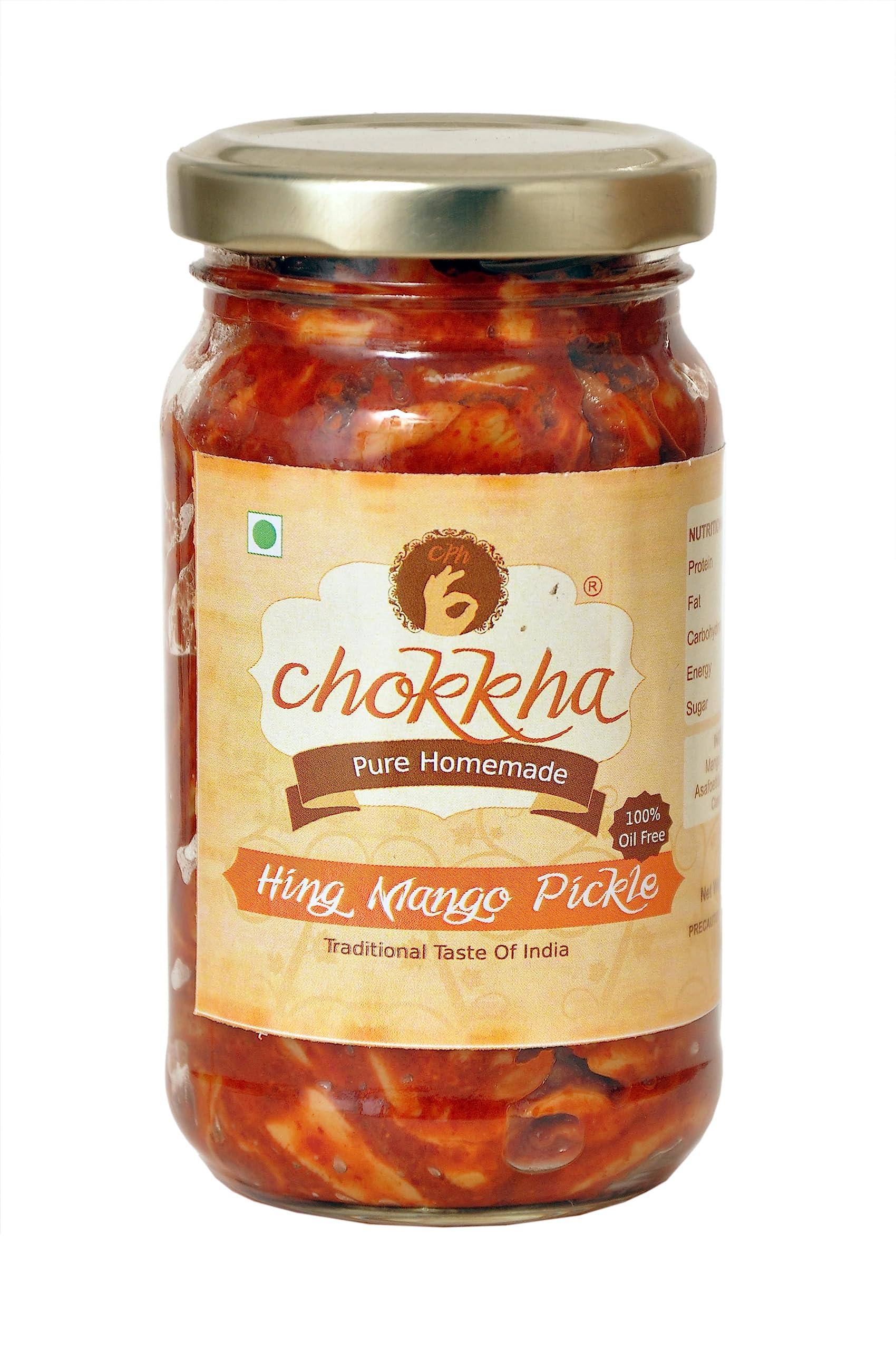 Chokkha Chokkha Traditional Homemade Hing Mango Pickle | Senda Namak | No Colour |100% Oil-Free | 200 Gm