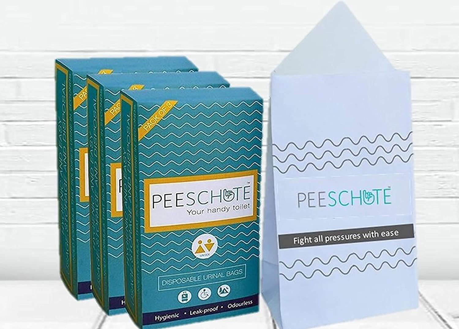 Peeschute Peeschute (Medi) Unisex Pocket Sized Disposable Reusable Urine Bags Solidifies Urine Instantly For Bedridden People Set of 3Pcs (Pack of 9 Bags)