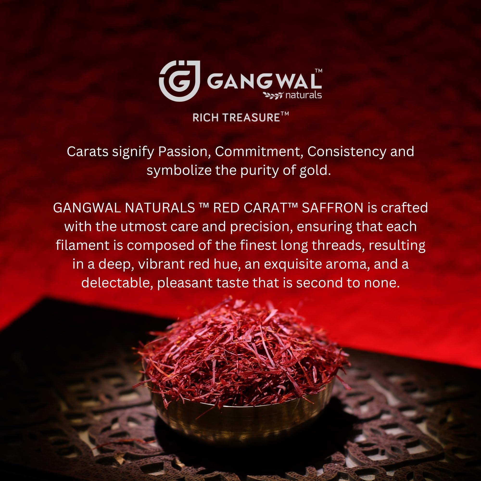 GANGWAL NATURALS Gangwal Naturals Red Carat Gift Pack Original Kesar Saffron | 100% Pure Kesar | Long Kesar Threads | Suitable For Pregnant Women, Food Aroma, Sweets, Beverages, Medicinal, Pooja and Beauty | Natural Stone Bowl + Tweezer Included | 5g