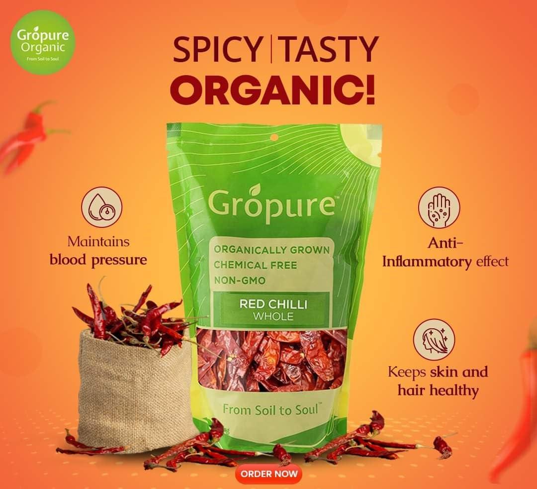 Gropure Organic: From Soil to Soul Gropure Organic Red Chilli Whole (Sabut Lal Mirch), 200g