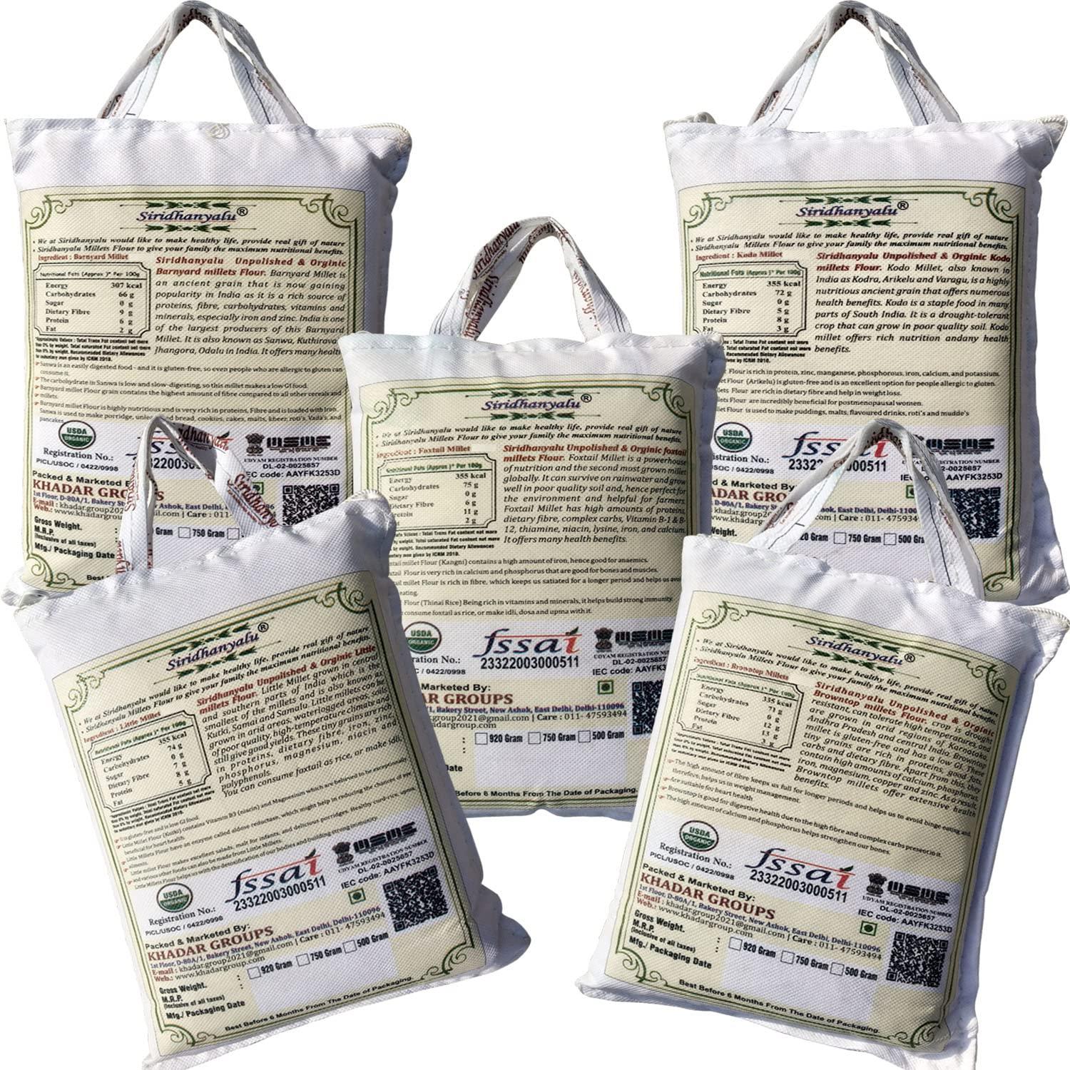 SIRIDHANYALU siridhanyalu Unpolished Millet Siridhanya 5 Types of Organic Millets Rice Little Kodo Browntop Barnyard & Foxtail -Punjabi (Gwt. 3500Gm)