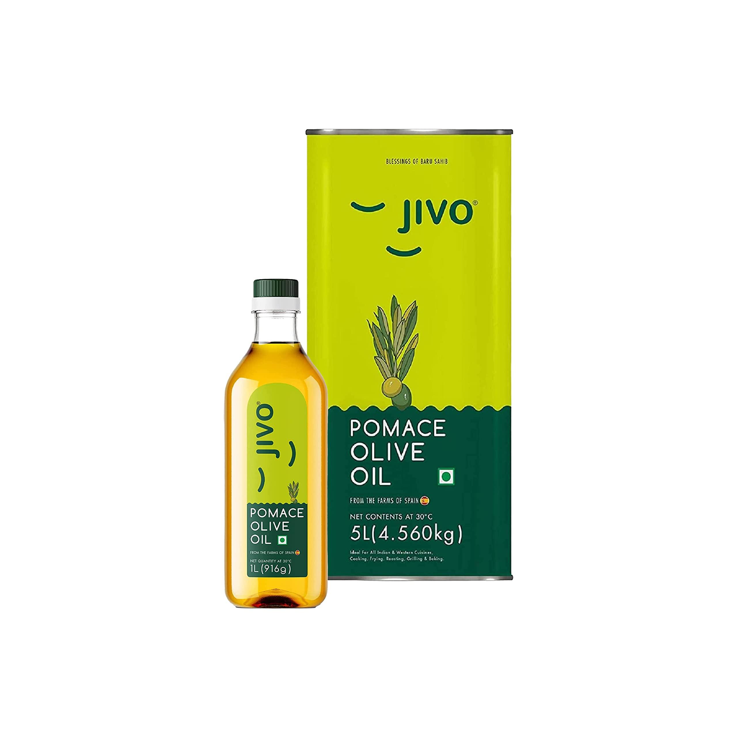 JIVO Jivo Pomace Cooking Olive Oil Pack of 6 Litres (5L Tin with 1L Pet Bottle) | Ideal for Roasting, Frying, Baking All type of Cuisines| Healthy Cooking Oil for Daily use |