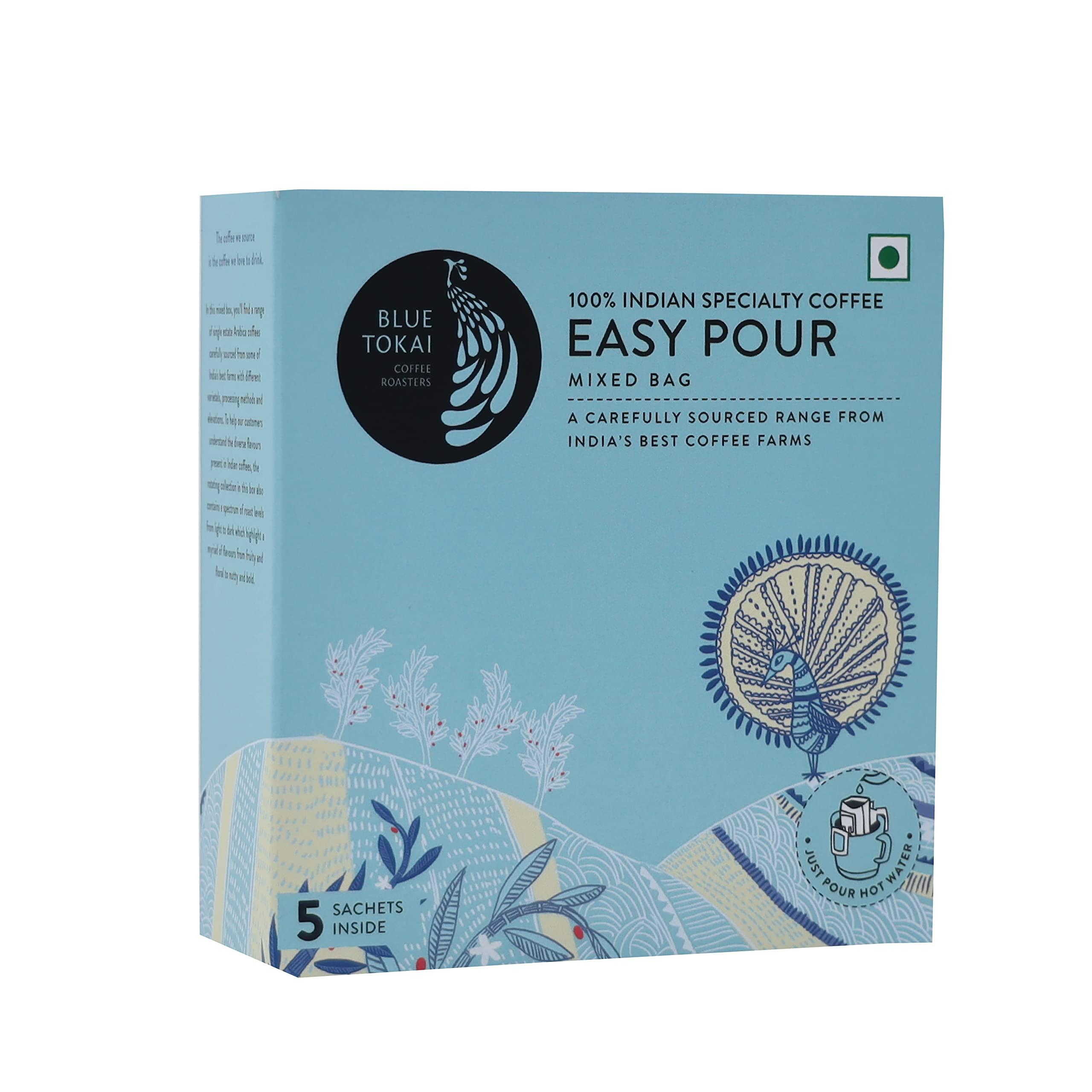 Blue Tokai Coffee Roasters Blue Tokai Coffee Roaster Easy Pour Over Coffee Drip Bags Assorted Light to Dark Roast | Pack of 5 Sachets | 100% Arabica Specialty Coffee | Just add hot water- Brew in 2 mins