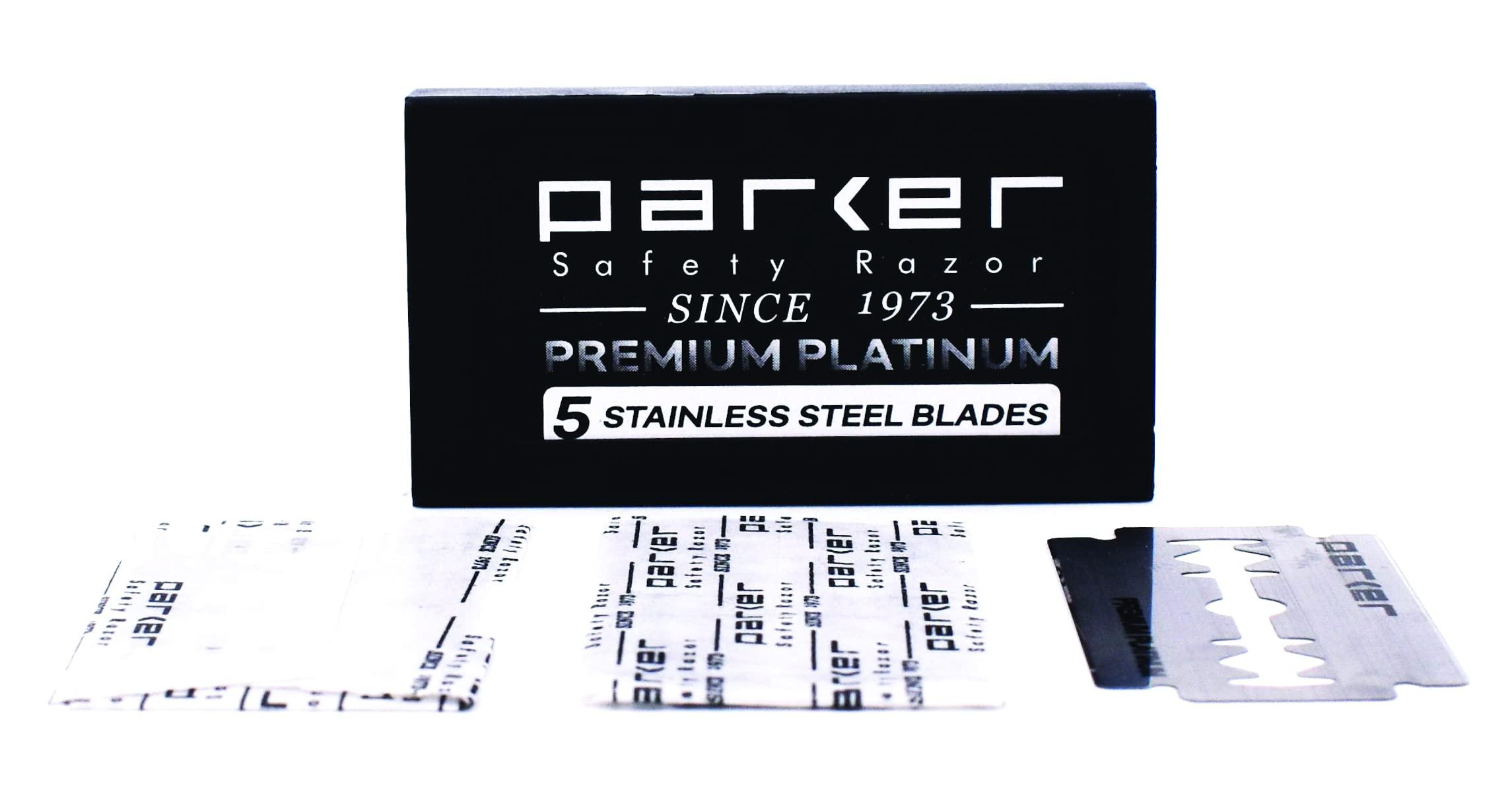 PARKER Safety Razor PARKER Safety Razor 22R - Gunmetal Finish Butterfly Open Safety Razor And 5 Parker Razor Blades Metallic