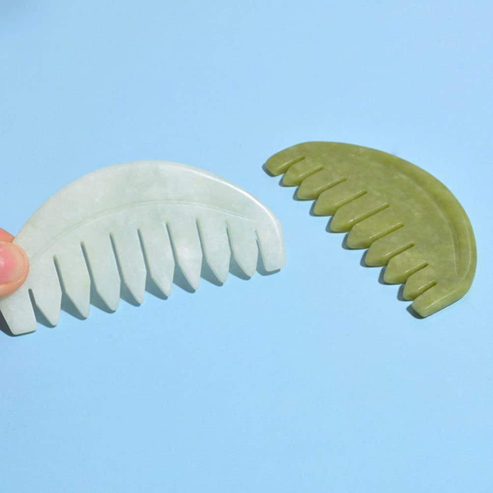 wowobjects Wowobjects Jade Massage Comb Jade Hair Comb Jade Guasha Scalp Massager Head Therapy Massage Comb Scalp Massager for Scalp Care Acupoint Treatment White