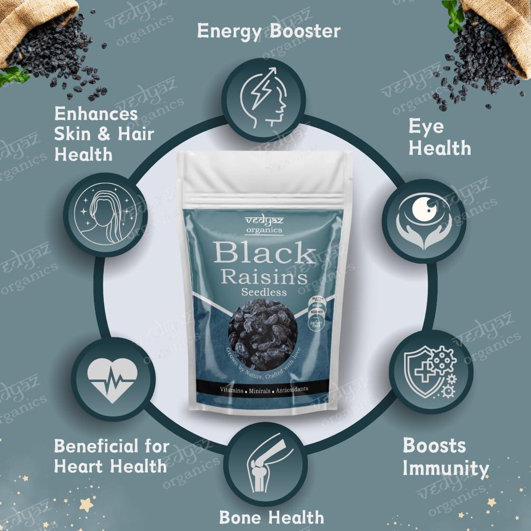 Vedyaz Organics Vedyaz Organics Black Raisins Seedless - 500gm -Afghani kishmish/Dry grapes kishmish/kali kishmish/Rich in antioxidants
