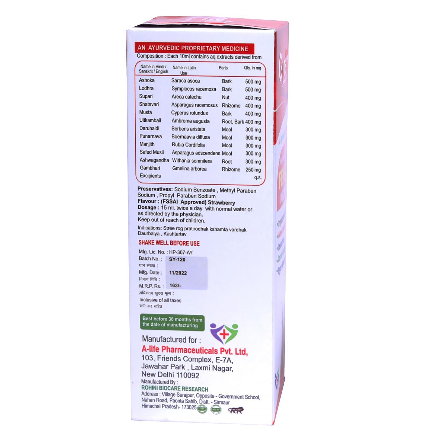 A-LIFE PHARMACY A-LIFE PHARMACY Gynefit Syrup an Ayurvedic Female Tonic Which Help in The Solution of Female Discomfort - 200 ML