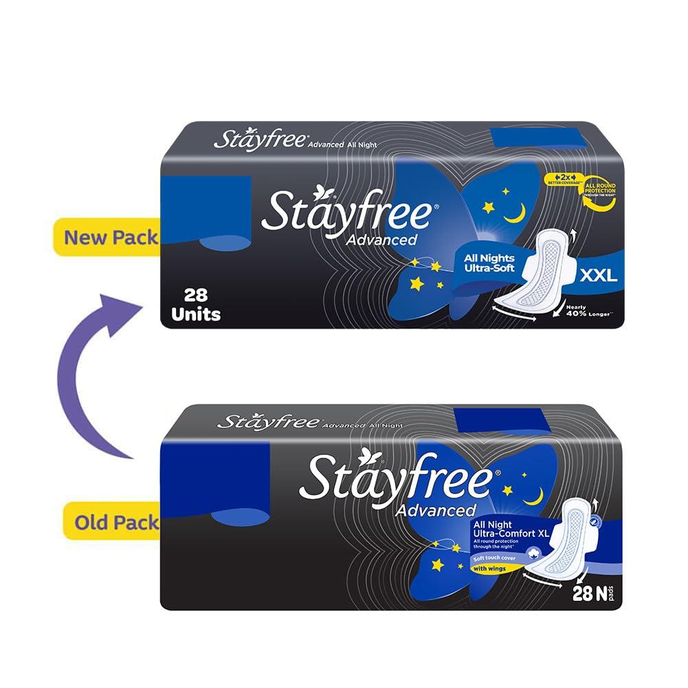Stayfree Stayfree Advanced Xxl|Combo Packs 84 Pads|All Night Ultra Comfort Sanitary Pads Women|Convert Heavy Flow Into Gel|Odour Control|Absorbs 2X Faster 2X Better Coverage|Up To 12 Hours Of Protection