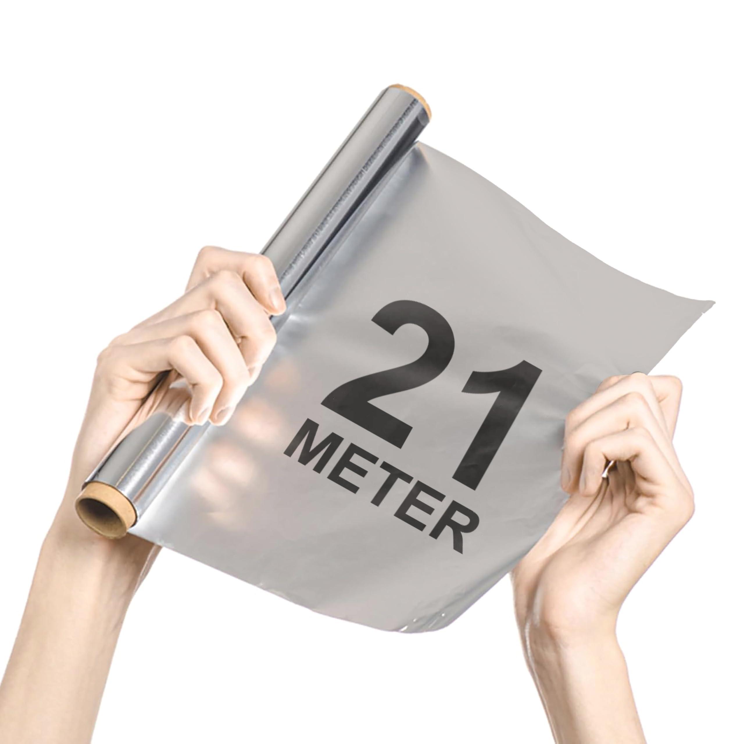 Eurofoil Eurofoil Food Wrap Aluminium Foil 21 Metre | Food Grade Strong & Durable Foil | for Packing, Wrapping, Cooking, Baking & Grilling | Non-Stick Multipurpose Parchment Paper | Keeps Food Fresh