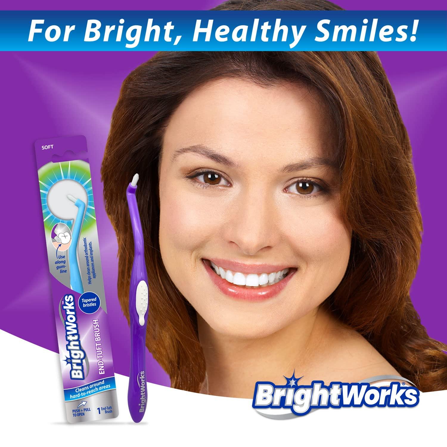 BrightWorks BrightWorks End Tuft Brush, Cleans Difficult Areas Such as Around Crowns, Bridges, implants and Wider Gaps Between Teeth (Pack of 3)