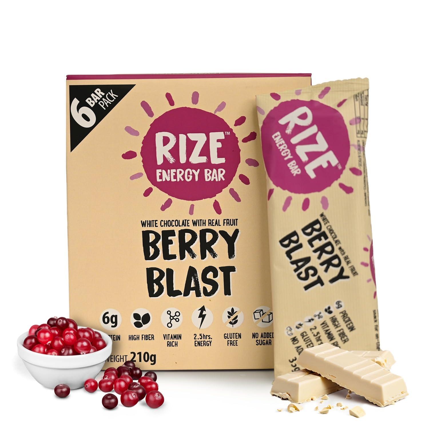 Rize RIZE Energy Bar|As Seen on Shark Tank India| 6g Protein Bar Caffeinated bars for post work out Snack, High Protein Bar with Zero added Sugar, Gluten Free Healthy Snack (Berry Blast-Pack of 6 Energy Bar)