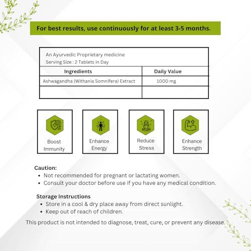 VINAMRIT Vinamrit Ashwagandha (1000 mg) for Stress Relief & Sound Sleep | Pure Root Withania Somnifera Extract | Improves Strength, Stamina and Muscle Recovery | 60 Tablets