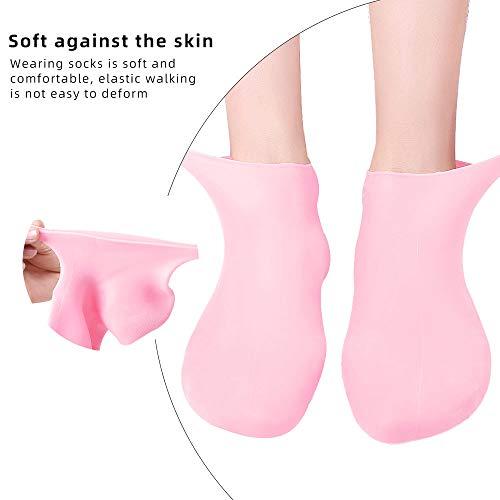 N+A Moisturizing Gloves&Socks, Silicone Gel Gloves for Dry Skin, Cracked Hands and Foot, Full Finger Waterproof Gloves for Hands Foot Care SPA (Pink, Socks)