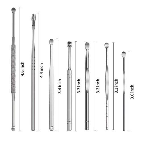 PENS PENS Ear Cleaner, Metal Ear Cleaner Tool, Stainless Steel Ear Curette Earwax Removal Kit with Cleaning Brush and Storage Box (7 Pcs)