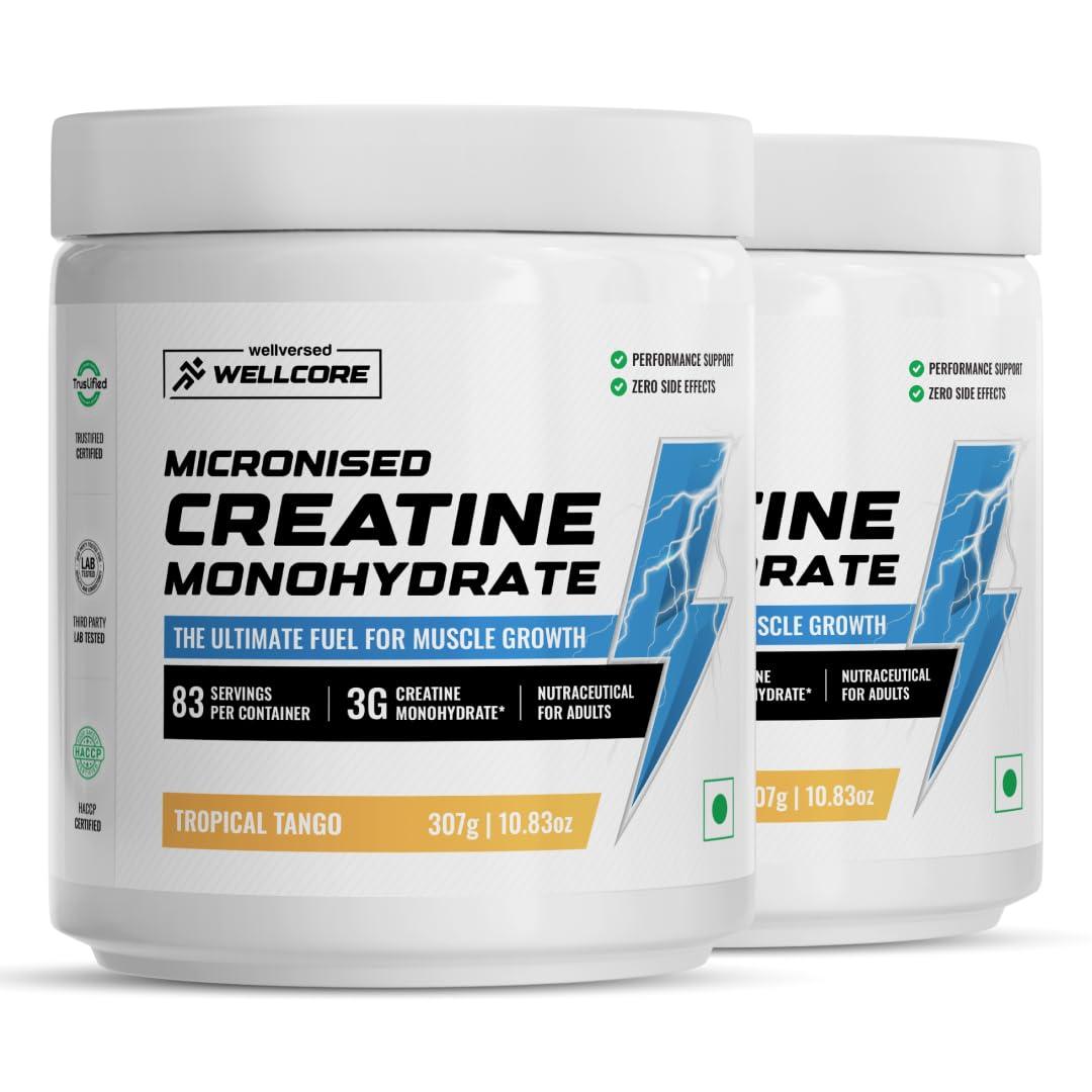 Wellcore Wellcore - Pure Micronised Creatine Monohydrate (Tropical Tango, 2X83 Servings)|Rapid Absorption|Enhanced Muscle strength & Power, Powder, 2 count