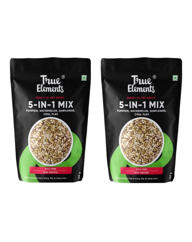 True Elements True Elements 5 in 1 Super Seeds Mix, Sunflower Pumpkin Flax Watermelon and Chia Seeds (Mixed Seeds) Pouch, 2 x 125 g