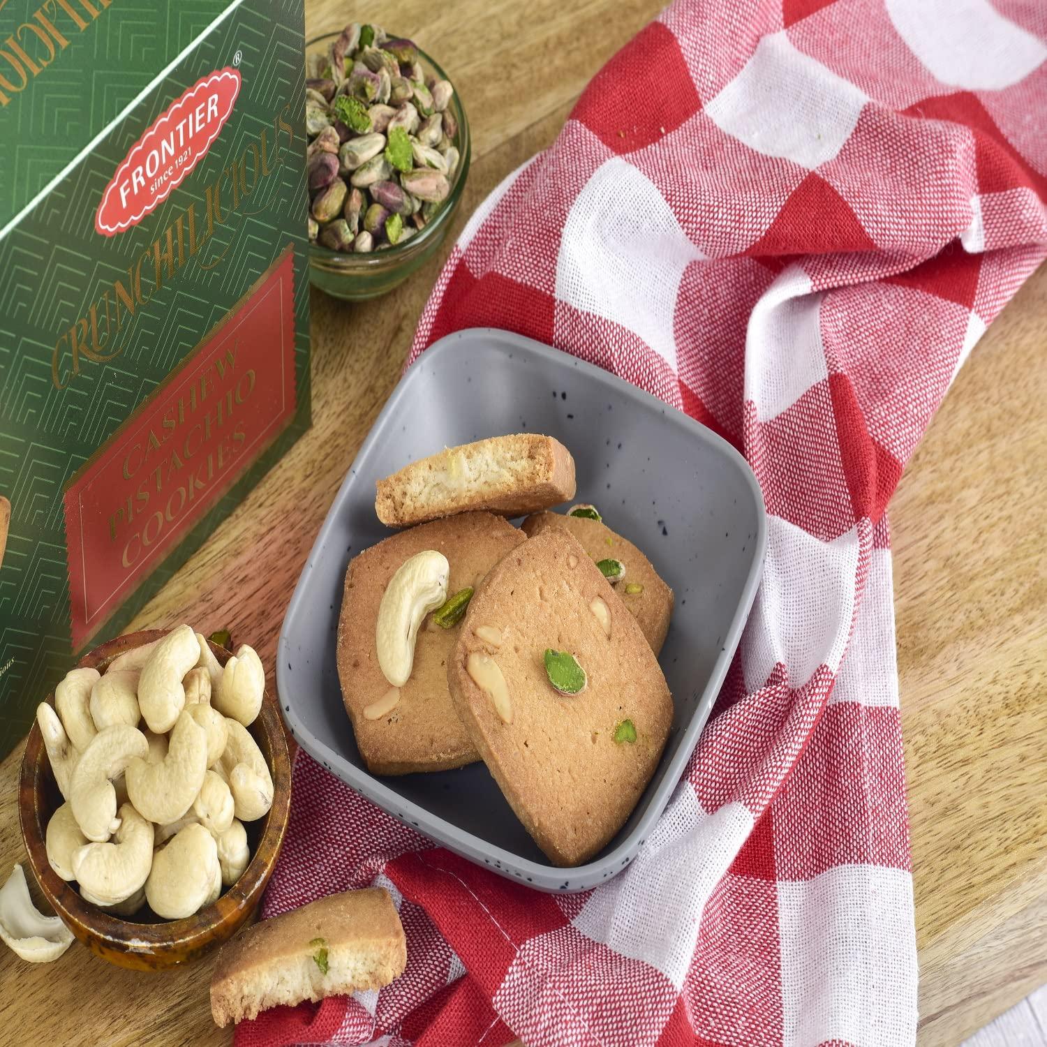 FRONTIER Frontier Biscuits - Cashew Pistachio Cookies for Birthday, Festivals Gift, Crunchy and Delicious Eggless Healthy Kaju Pista Loaded Cookies, Best Bakery Biscuit Pair it with Tea & Coffee – 300 G