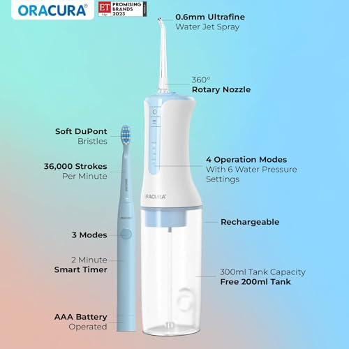 ORACURA ORACURA Daily Care Combo Black OC300 Smart Pro Water Flosser & Grey SB200 Sonic Lite Electric Rechargeable Toothbrush