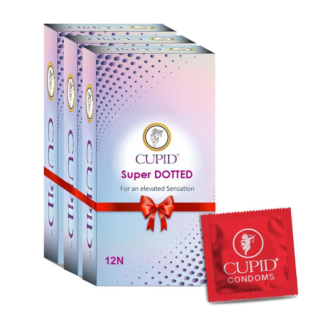 Cupid Limited Cupid Super Dotted Condoms (Pack of 3) | Lubricated & Multitextured Condoms | For Her Enhanced Pleasure | Pack of 3, 12 Pcs Each