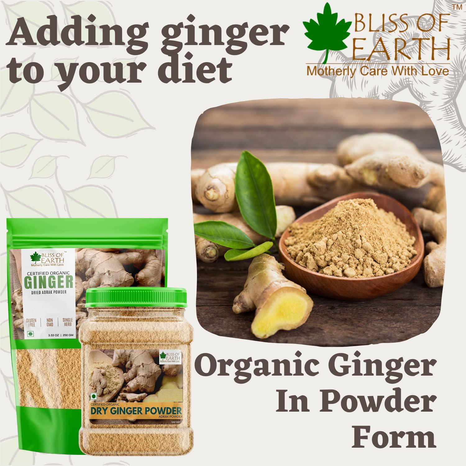 BLISS OF EARTH Bliss of Earth Certified Organic Ginger Powder Dry for Tea & Juice, Pure Antioxidant Super Food, 250GM