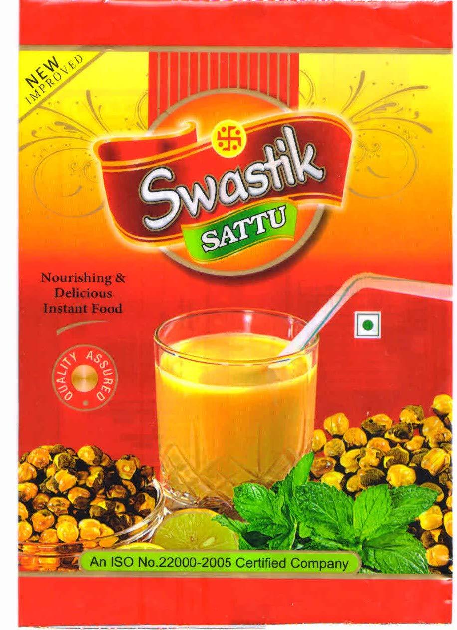 SWASTIK Swastik Sattu Powder | Natural Roasted Black Chana Flour | 100% Natural & Pure Chana Sattu | Chana Sattu Atta with High Fibre | Natural Protein | Chana Sattu Drink Powder 900 Gms (2 Packs of 450 gms)