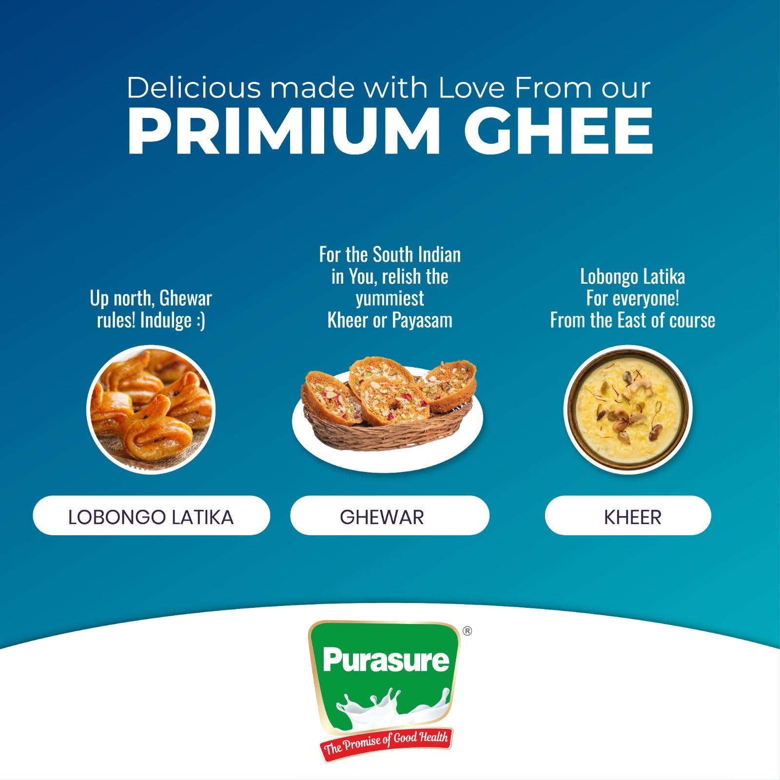 Purasure Purasure Pure Desi GHEE (500 ML) | Pack of 1 | Aroma in every drop |Pure Veg, Desi Ghee, No Preservatives | Rich Taste & Aroma | Good source of Vitamin A, Delicious, Healthy & Nutritious | Homemade taste