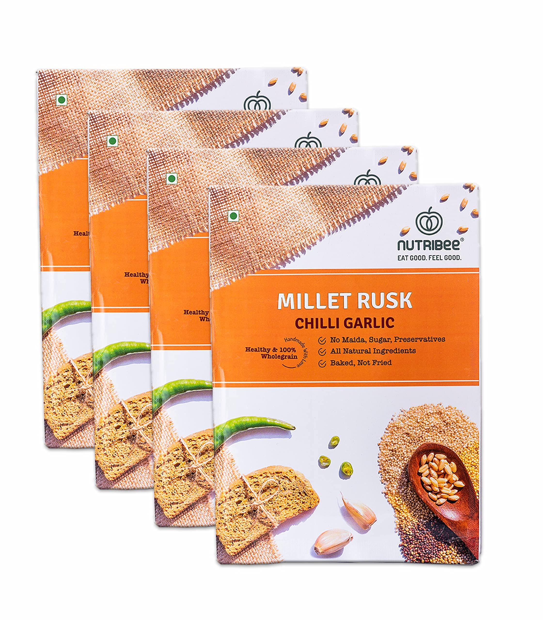 Nutribee Nutribee Multi-Millet Rusk - Chilli Garlic - No Maida Or Sugar, No Added Flavours, Preservative Free - Pack Of 4 (210Gm Each) - Ragi, Butter