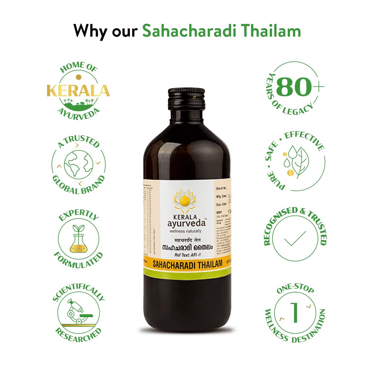 KERALA ayurveda Kerala Ayurveda Sahacharadi Thailam 450 ml| Back pain oil | Massage Oil | Relief from Back pain and sciatica | Ayurvedic Tel for Muscle and Joint Pain| With Sahachara, Dashmoola, Manjistha, Sesame Oil Base | Original Ayurvedic Herbal formulation.