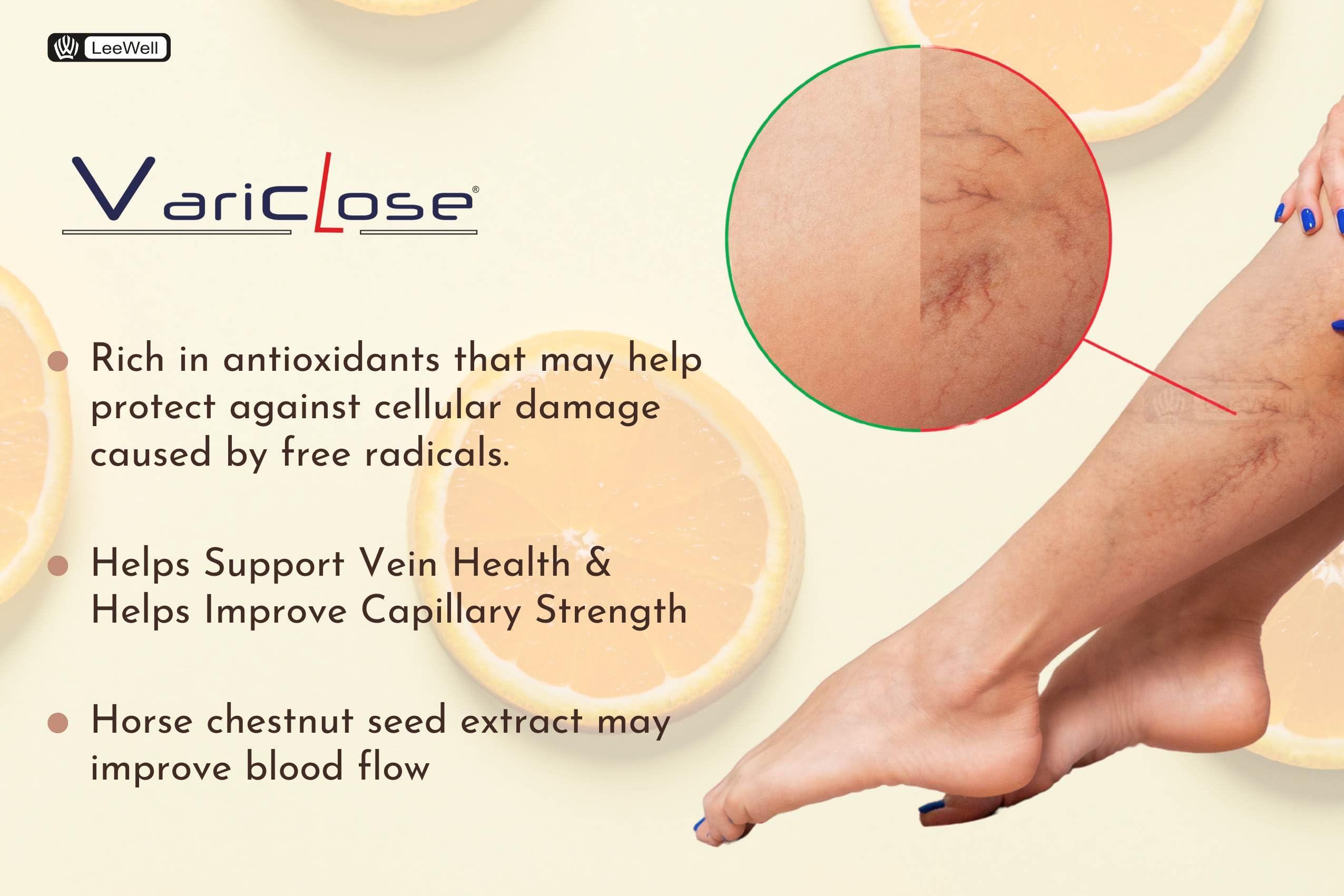 VARICLOSE Variclose -500 Advanced Support for Varicose Veins | Helps Strengthens Vein Wall & Improve Micro Circulation | Plant-based Nutrition for Restless Legs Health & Enlarged Vein discomfort | Citrus bioflavonoids Diosmin 450mg Hesperidin 50mg - 30 tablets