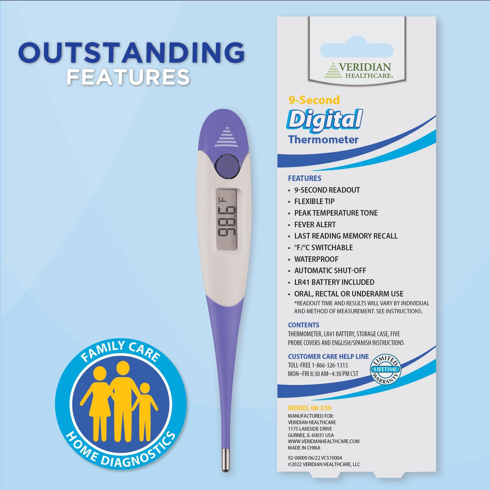 Veridian Healthcare Veridian 08-359 9-second Flex Tip Digital Thermometer