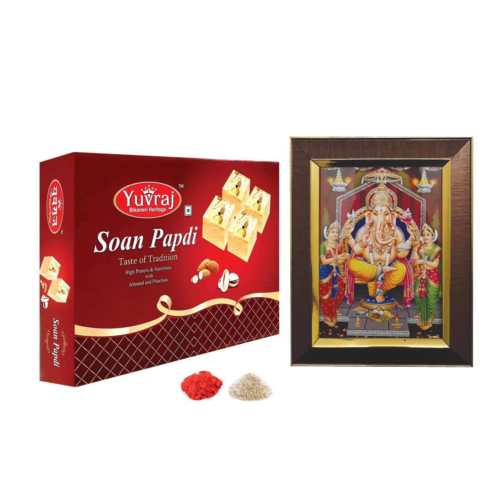 Yuvraj Food Product Yuvraj Food New Year Gift Hamper of Ganesh Lord Frame Paper Gift Box with Soan Papadi 400gm