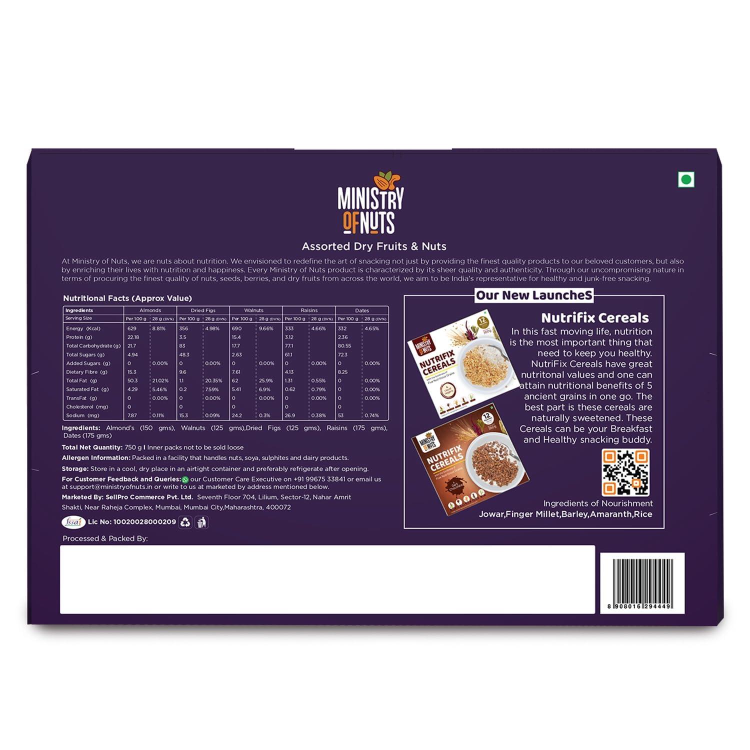 MINISTRY OF NUTS Ministry Of Nuts Family Pack Of 5 Premium Dry Fruits (Pack of 5 Dry Fruits 750g)