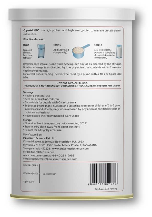 Zenova Bio Nutrition CopeWel HPC- High Protein & High Calorie Nutrition- 2.20 Kcal/ml to meet optimal nutritional needs & Weight Gain-Vanilla Flavour-400 gms pack