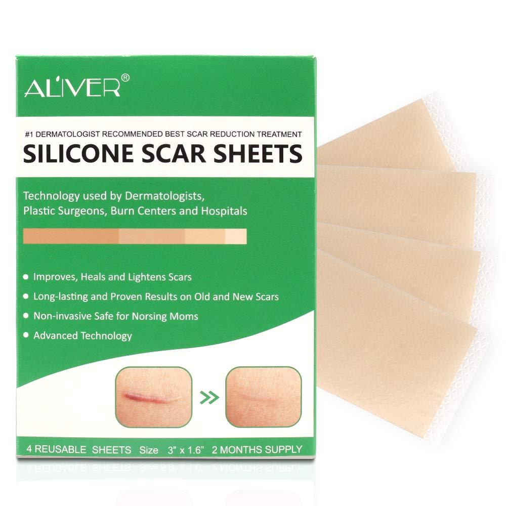 Purvigor Reusable Silicone Scar Removal Sheets, Professional Silicone Scar Sheets, for Scars Caused by C-Section, Surgery, Burn, Injuries, Acnes and Stretch Marks, Works on Old & New Scars, 4 Sheets