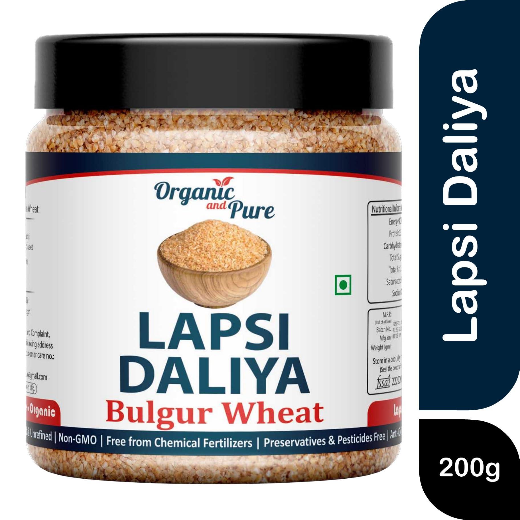 Organic and Pure Organic and Pure Lapsi Dalia Wheat, Lapsi, Lapsi Rava, Lapsi Daliya, Lapsi Rava Small, Fada Lapsi, Lapsi Rawa Dalia, Broken Wheat Lapsi (Jar Pack) 200g