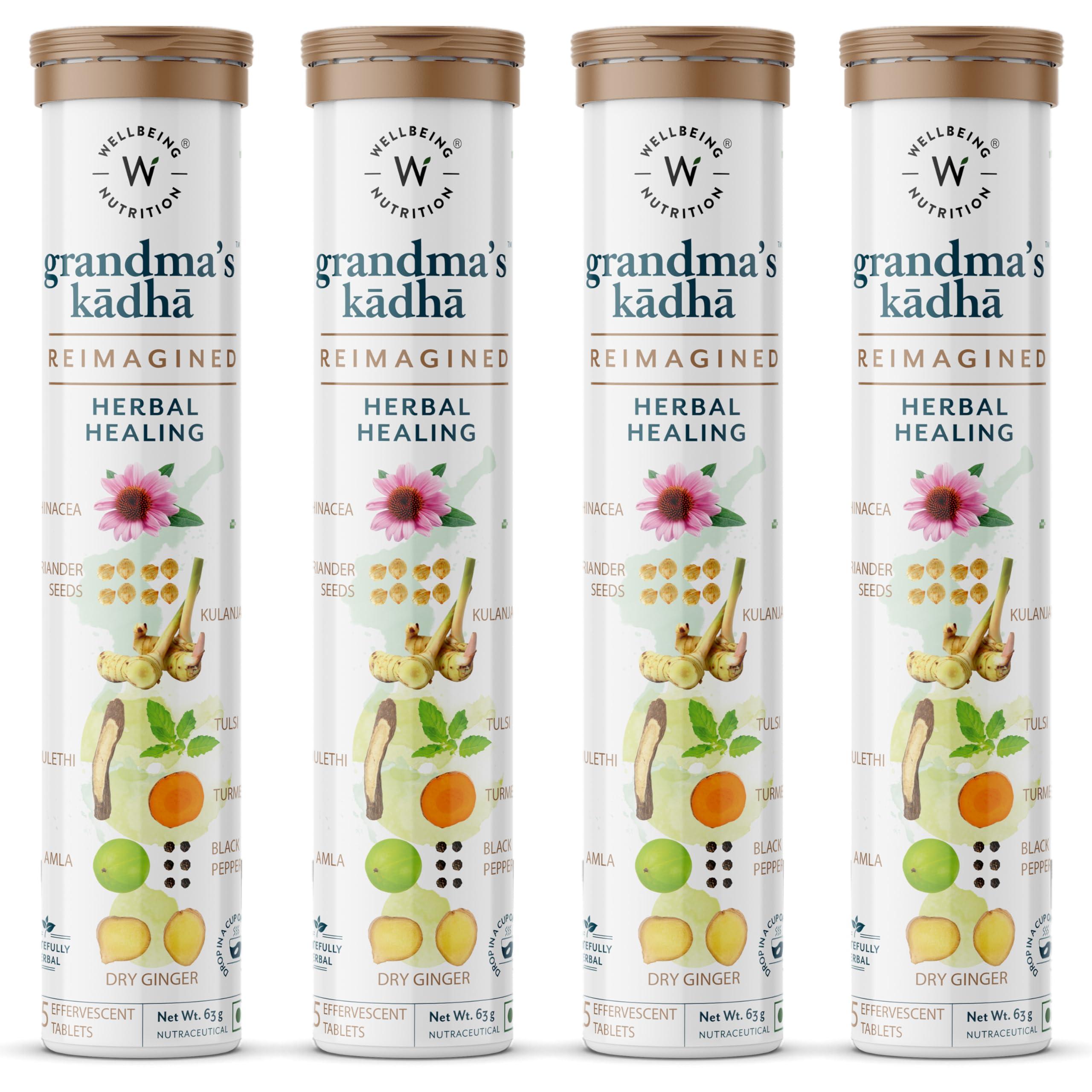 WELLBEING NUTRITION Wellbeing Nutrition Grandma's Kadha -Ayurvedic Natural Immunity Booster | Ayurvedic Kadha for Immunity, Cold, Cough, Sore Throat & Congestion (60 Effervescent Tablets)